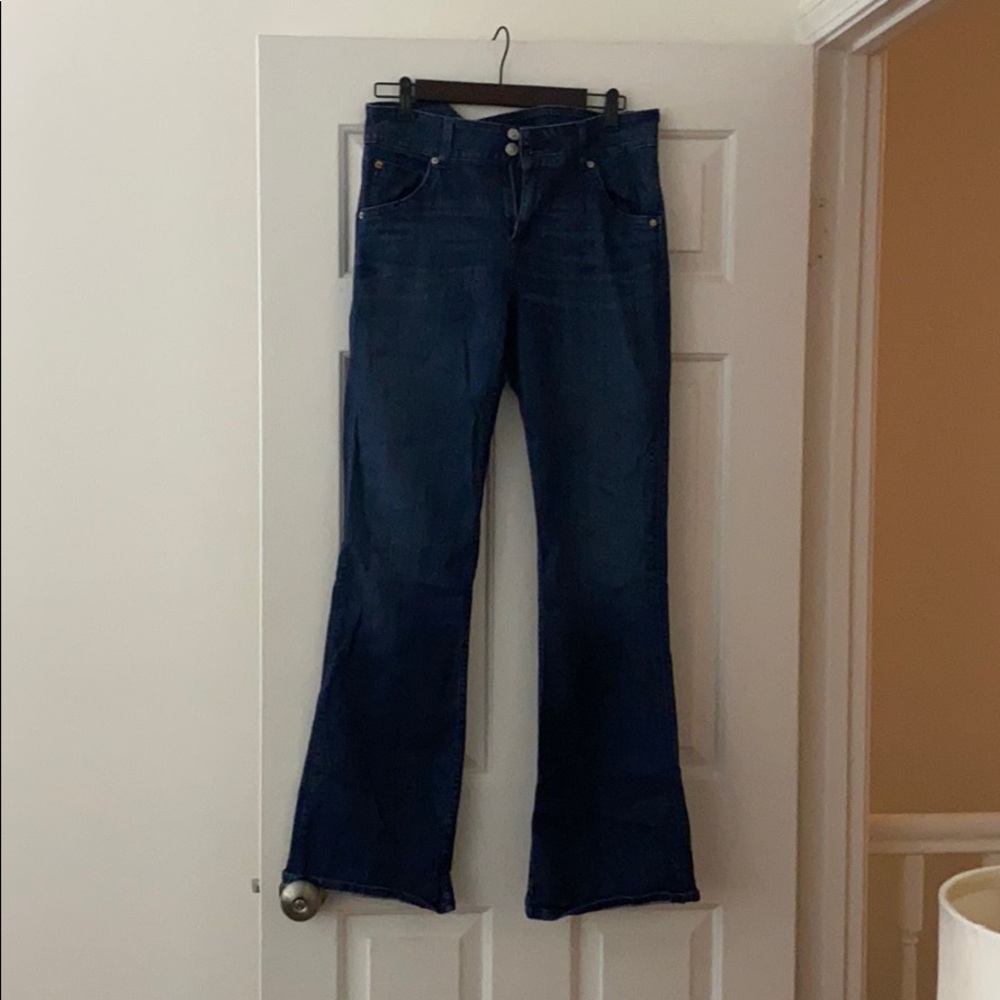 Dark wash Hudson boyfriend/semi flare jeans